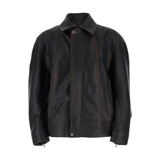 Golden Goose Jassen, Heren, Bruin, M, Leer, Classic Collar Leren Jas