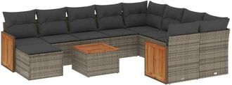 vidaXL Set De Sof&aacute;s De Jard&iacute;n 11 Pzas Y Cojines Rat&aacute;n Sint&eacute;tico Gris Vidaxl