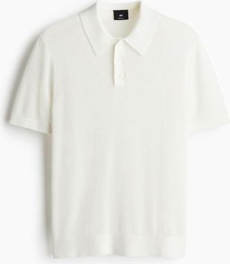 H&M Poloshirt in Ajourstrick Regular Fit - Weiss