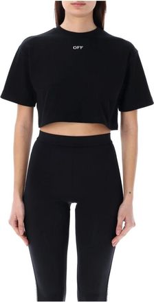 Off-white Off Stamp Rib Cropped Tee - Dames - T-shirts - Zwart - M - Katoen - Tops