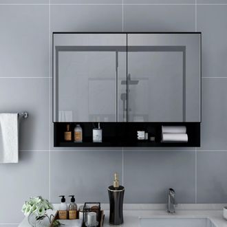 vidaXL Armario De Ba&ntilde;o Con Espejo Negro 80x15x60 Cm Vidaxl