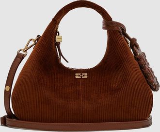 Ganni Sac Hobo Mini Hobo Corduroy Tortoise Shell