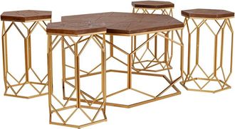 Wanderlust Deco Wanderlust Deco - Set Mesa De Centro Y 4 Taburetes De Metal Dorado