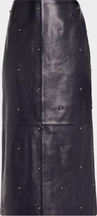 Lafayette 148 New York Dotted Nappa Leather Midi Pencil Skirt