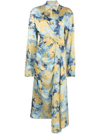 Off-white floral-print wrap shirtdress - Blue