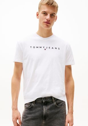 Tommy Jeans T-Shirt TOMMY JEANS TJM REG LINEAR LOGO TEE EXT, Herren, Gr. XXL, weiss (wei&szlig;), Single Jersey, Obermaterial: 100% Baumwolle, Rundhals, Shirts T-Shirt