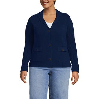 Lands End Drifter Ribbed Collared Blazer Sweater in Deep Sea Navy at Nordstrom, Size X-Large