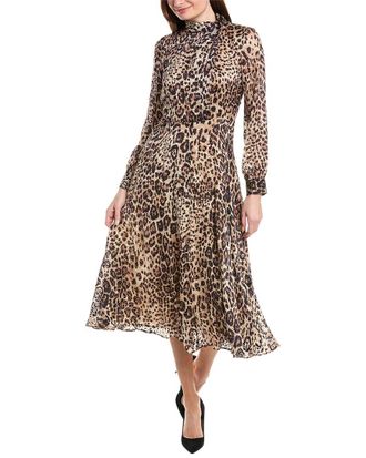 Elie Tahari Gathered Cutout Silk-Blend Midi Dress