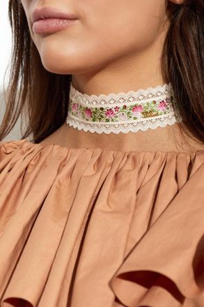 Chlo&eacute; Folk Necklace With Floral Motif, Womens, Beige
