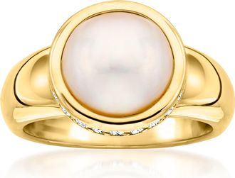 Ross-Simons 10mm Mabe Pearl and. CZ Ring in 18kt Gold Over Sterling