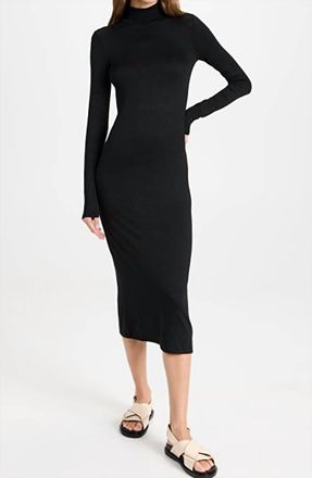 Rag & Bone Solid Turtle Neck Ribbed Knit Back Slit Midi Dress In Black
