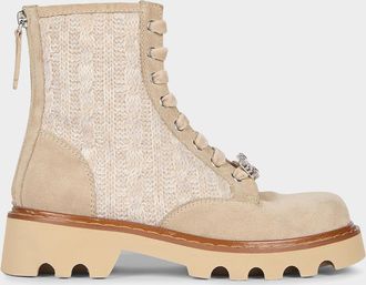Roger Vivier Viv Rangers Cable-Knit & Suede Combat Boots