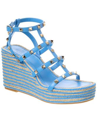 Valentino Rockstud Caged 95 Leather Wedge Sandal