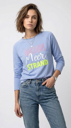 Zwillingsherz Hoodie ZWILLINGSHERZ Moin Meer Strand, Damen, Gr. L/XL (L/XL), blau, Sweatware, Obermaterial: 50% Baumwolle, 50% Polyester, bequem h&uuml;ftbedeckend, Rund