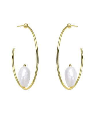 Genevive 18K Over Silver 14Mm Freshwater Pearl Earrings
