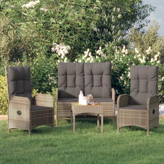 vidaXL Set Comedor De Jard&iacute;n 3 Piezas Con Cojines Rat&aacute;n Sint&eacute;tico Gris Vidaxl