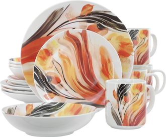 Elama Tulip Fields 16 Piece Round Porcelain Dinnerware Set in White at Nordstrom
