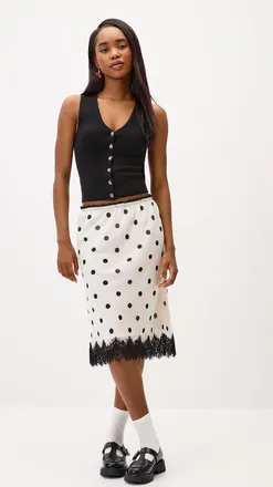 Twik Womens Polka-dotted chiffon midi skirt
