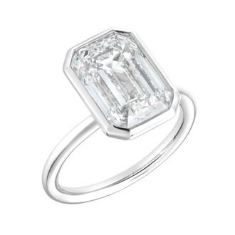 LuvMyJewelry Meira 14K Gold Emerald Cut Lab Grown Diamond Bezel Solitaire Engagement Ring - 4 cts