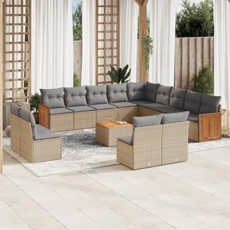 vidaXL Set Sof&aacute;s De Jard&iacute;n 14 Pzas Con Cojines Rat&aacute;n Sint&eacute;tico Beige Vidaxl