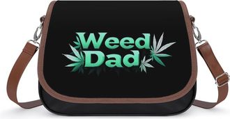 Generic Weed Dad Womens Leather Crossbody Bags with Adjustable Strap Casual Printed Shoulder Handbag