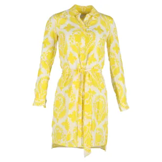Diane Von F&uuml;rstenberg Diane Von Furstenberg Vera Printed Shirt Dress in Yellow Silk