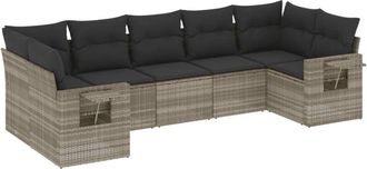 vidaXL Set De Sof&aacute;s De Jard&iacute;n 7 Pzas Con Cojines Rat&aacute;n Pe Gris Claro Vidaxl