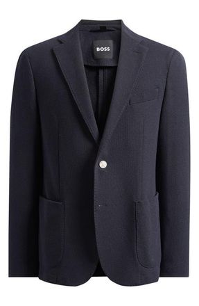 BOSS Hanry Slim Fit Navy Cotton Blend Piqu&eacute; Blazer in Dark Blue at Nordstrom, Size 44 Regular
