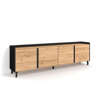 Skraut Home Mueble tv efecto madera roble y negro 207x35x61cm con patas