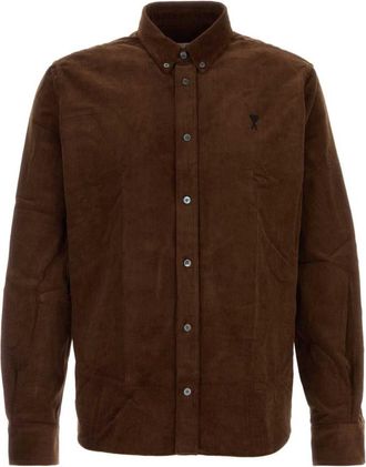 Ami Brown Corduroy Logo Shirt
