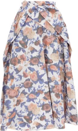 Erdem Maxi Skirt With Pleated Floral Design And Structured Waistband