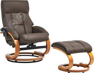 Beliani Beliani - Sillón de masaje reclinable giratorio con reposapiés con calefacción de piel sintética marrón Force