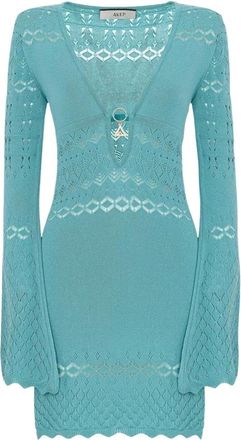 Akep Gebreide jurk met klokmouwen - Dames - Jurken - Blauw - Maat: L Viscose