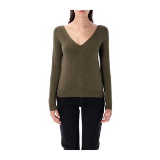 Saint Laurent Cashmere Knitwear, female, Green, Size: S Ribbed Knit Cardigan