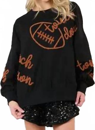 Peach Love California Touchdown & Football Embroidery Thread Pullover In Black