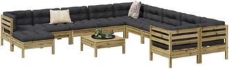 vidaXL Set De Sof&aacute;s Jard&iacute;n 12 Pzas Con Cojines Madera Pino Impregnada Vidaxl