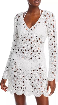Aqua Crochet Cover Up Dress In White