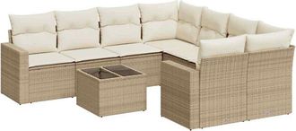 vidaXL Set De Sof&aacute;s De Jard&iacute;n 9 Pzas Con Cojines Rat&aacute;n Sint&eacute;tico Beige Vidaxl