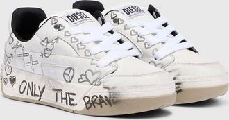 Diesel D-Ollie-Leather sneakers with graffiti print - Sneakers - Woman - White