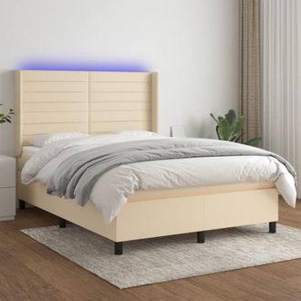 vidaXL Cama Box Spring Colch&oacute;n Y Luces Led Tela Crema 140x190 Cm Vidaxl