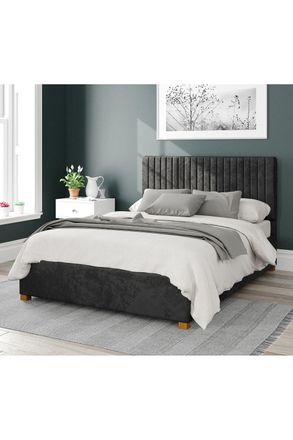 Aspire Home Accents Grant Upholstered Ottoman Storage Bed, Mirazzi Velvet Fabric in Black | Size: Single