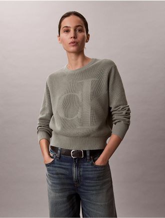 Calvin Klein Jeans Calvin Klein Womens Smooth Cotton Monogram Sweater - Green - XS