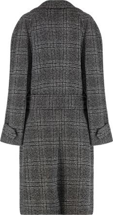 Balenciaga Womens Wool Long Coat With Check Motif Grey