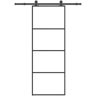 vidaXL Puerta Corredera Con Set Herrajes Vidrio Esg Aluminio 76x205 Cm
