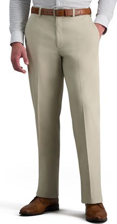 Haggar Mens Premium No Iron Khaki Classic Fit Expandable Waist Flat Front Pant Reg. and Big & Tall Sizes, Sand, 36W x 29L
