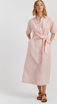 Chinti and Parker Linen-Blend Scallop Shirt Dress in Light Pink at Nordstrom, Size 10
