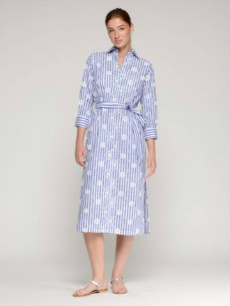 Vilagallo Shirt Dress With Flower Embroidery In Blue/white Stripe