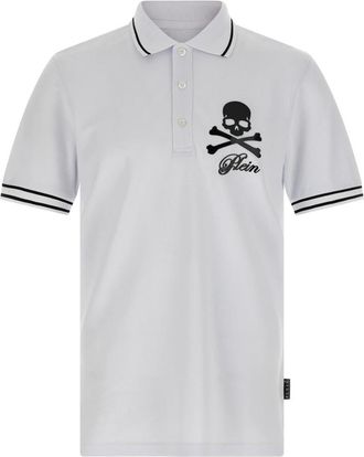Philipp Plein Piquet Polo Shirt Skull & Bones - Heren - Polos - Wit - M - Katoen - Tops