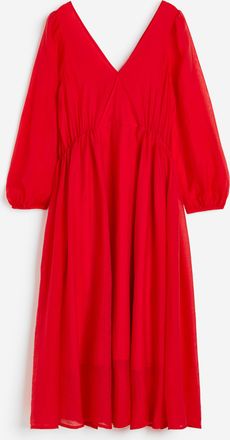 H&M Kleid mit V-Neck und Ballonärmeln - Red