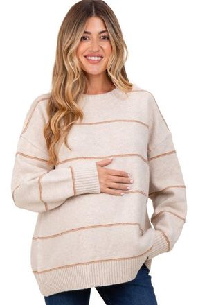 Pinkblush Striped Drop Shoulder Sweater in Beige at Nordstrom, Size Medium